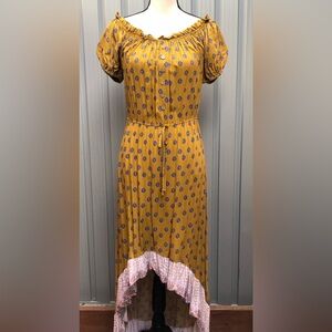 (A5”4) New Look Mustard Yellow Juniors Cottagecore Boho Chic High Low Dress S